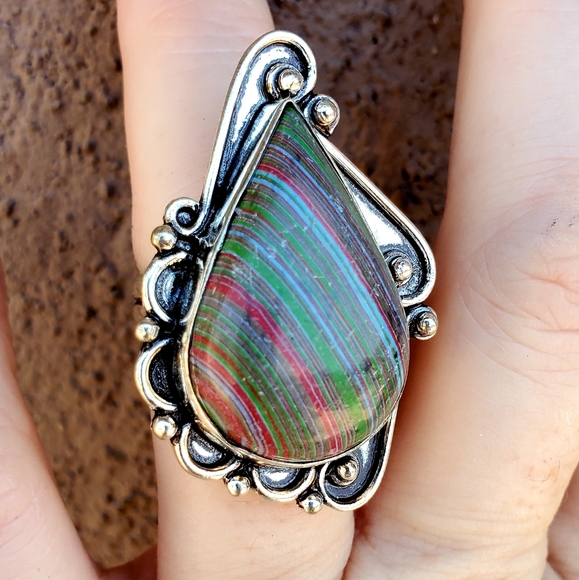 New Oversized Mosaic Jasper 925 Silver Ring. - Picture 10 of 16